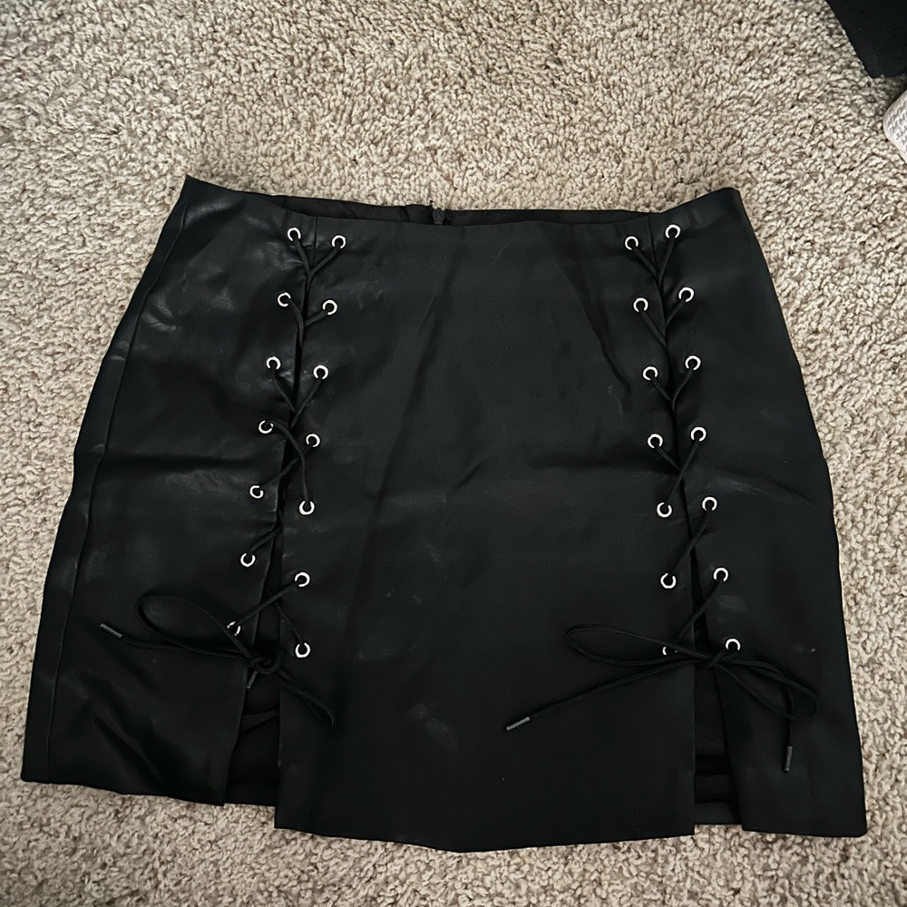 Forever 21 Size L Black Lace Up Leather Skirt